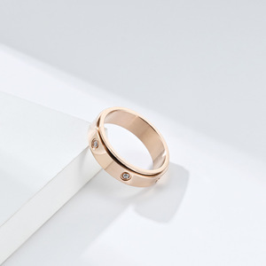 <b>Titanium</b> Steel Rotating <b>Ring</b> With Zircon Inlay Unisex Daily Jewelry Gold Black Rose Gold Silver Color Options - Product Image 4