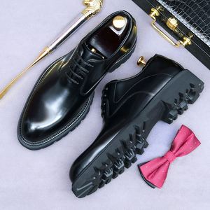 Chaussures habillées pour hommes faites à la main, semelle épaisse de 4 cm, chaussures de ville formelles antidérapantes, confortables, de luxe, de haute qualité, chaussures Oxford à lacets pour hommes - Product Image 4