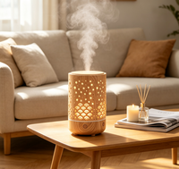 Diffuseur d'arômes ultrasonique écologique 230 ml, humidificateur à grain de bois ajouré avec veilleuse LED douce, silencieux pour usage domestique