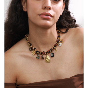 Jinyou 3949 Trend Luipaard Polyester Gewikkeld Roestvrij Staal Vergulde Ketting Acryl Hart Emaille Kat Hanger - Product Image 5