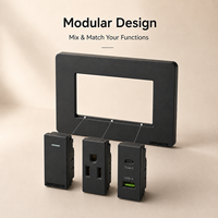 Prise murale noire standard US/Mexique 20A à 5 prises avec USB Type-C 20W à charge rapide, interrupteur d'alimentation universel SDK