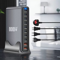 Chargeur intelligent multifonctionnel 10 ports 800W, charge rapide USB-C PD 65W 140W, adaptateur Quick Charge 3.0 OCP, indicateur LED, multiprotection mobile