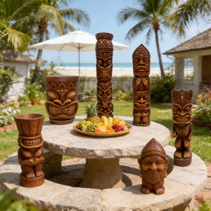 Ensemble de <span class=keywords><strong>d</strong></span>écoration de jardin en résine de masque Tiki sur le thème de l'accueil - Accents tropicaux pour patio extérieur - Product Image 5