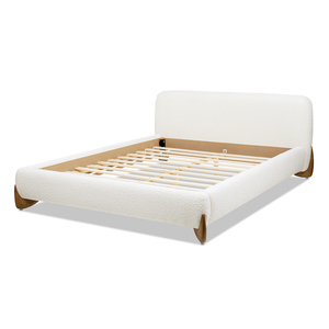 Modern Adjustable Convertible <b>Platform</b> <b>Bed</b> Queen Ivory White Velvet Rosewood <b>Frame</b> Storage - Product Image 4