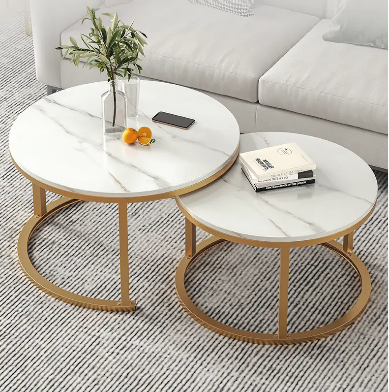 Contemporary Modern Design Home Furniture Round Glass Top Coffee Table with Metal Legs