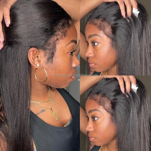 Perruque <span class=keywords><strong>Cheveux</strong></span> Humains Péruviens 100% Effet Yaki Lisse Glueless, <span class=keywords><strong>Cheveux</strong></span> Bruts à Cuticules Alignées, Perruque Frontale HD Lace Effet Yaki Lisse - Product Image 2