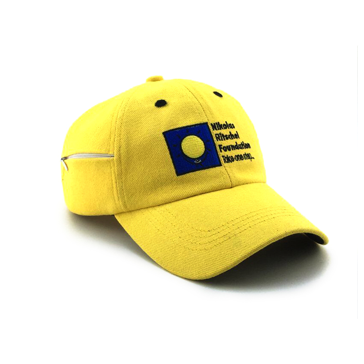 Gorra de béisbol deportiva con bolsillo y cremallera, sombrero personalizado, color amarillo