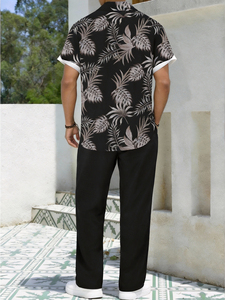 Completo da Uomo Primaverile Floreale Hawaiano Intrecciato, Camicia a Maniche Corte Stampata e Pantaloni, Completo Due Pezzi Smart <span class=keywords><strong>Casual</strong></span>, <span class=keywords><strong>Abbigliamento</strong></span> alla Moda - Product Image 3