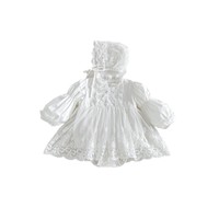 Robe-bodysuit à manches longues pour bébé fille avec broderie en dentelle et ourlet à volants, combinaison d'automne avec bonnet assorti