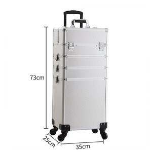 Sacs de maquillage professionnels, 4 en 1, serrure de poignée de levage, en aluminium, avion roulant, étuis de train pour cosmétiques, pour artistes de maquillage et coiffeurs - Product Image 4