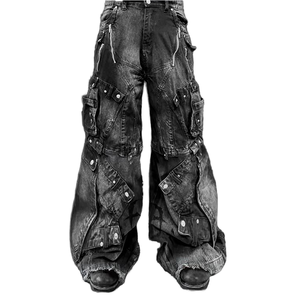 DiZNEW 2025 da uomo a gamba larga <span class=keywords><strong>Jeans</strong></span> personalizzati pesanti neri a vita bassa <span class=keywords><strong>Cargo</strong></span> - Product Image 1