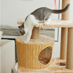Árbol para gatos con casa de ratán, 4 niveles, poste rascador de cuerda de cáñamo para gatos - Product Image 4