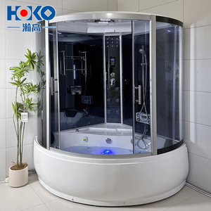 Moderna Cabina Doccia Rotonda di Lusso con Bagno Turco e Sauna in Acrilico Vetro Temperato Telaio in Alluminio e Pannello di Controllo Quadrato - Product Image 4