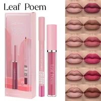 Kit de Rouge à Lèvres Liquide Mat Nude 2-en-1 Imperméable, Ensemble de Rouge à Lèvres et Crayon à Lèvres Anti-transfert, Marque Privée, Prix Usine OEM ODM