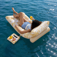 Chaise de piscine gonflable en PVC/plastique pour adultes, avec dossier réglable, porte-gobelets, motif feuilles tropicales, pour la plage