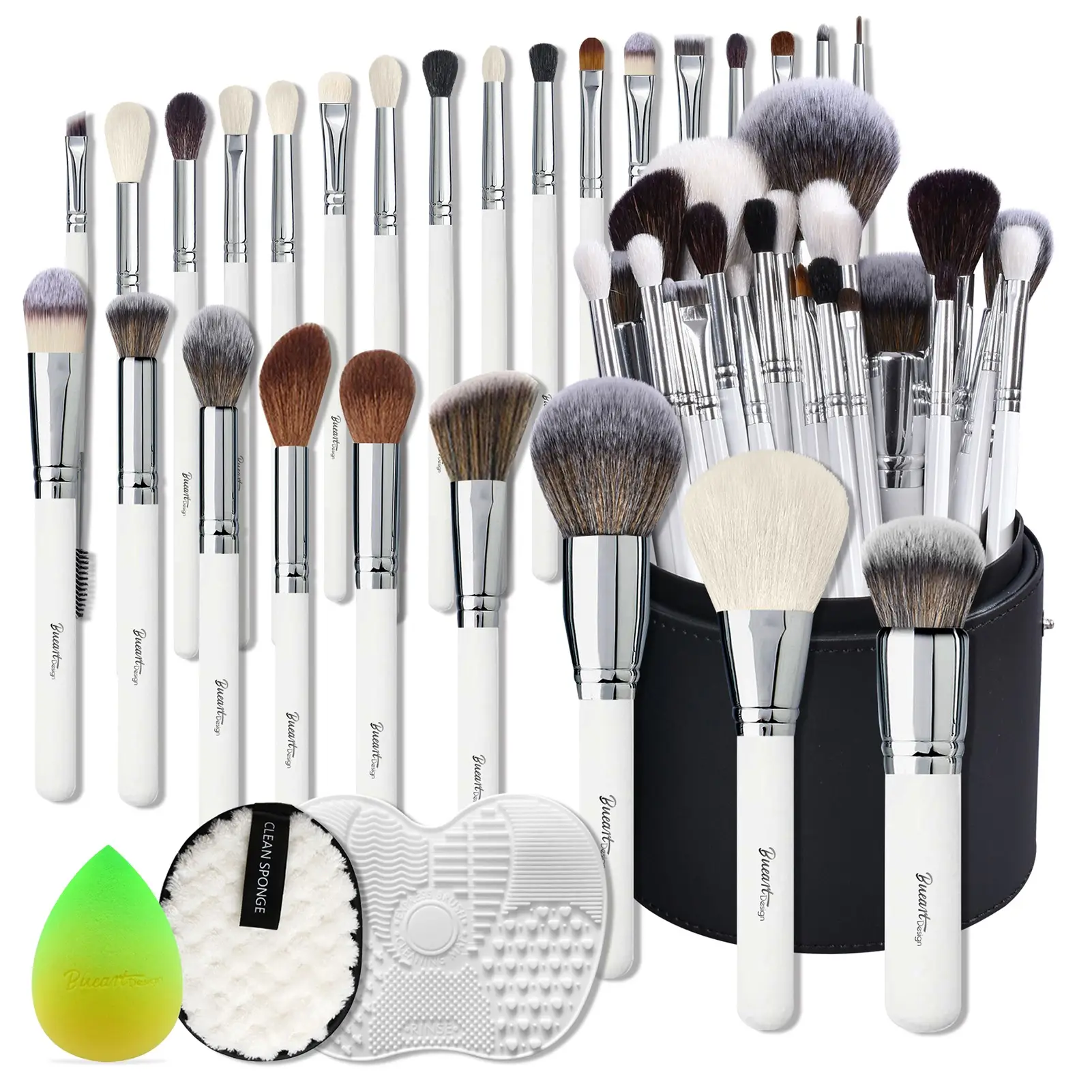 BUEART 26 pezzi di colore bianco capra professionale Set di pennelli per il trucco per Make up scuola scuola naturale per capelli cosmetici set di pennelli