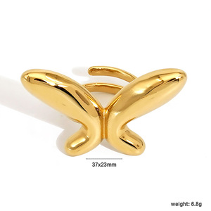 แหวนผีเสื้อแบบเปิด ชุบทอง 18k สแตนเลสสตีล เครื่องประดับแฟชั่นสำหรับทุกเพศ ของขวัญ - Product Image 3