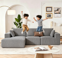 Canapé modulaire en forme de L gris, canapé 3 places avec chaise longue, canapé en tissu amovible avec coussins pour la maison