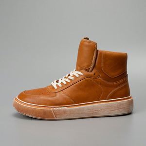 Baskets montantes en cuir véritable noir, bout rond, à lacets, semelle extérieure en caoutchouc, semelle intermédiaire en EVA, amorties, chaussures décontractées toutes saisons - Product Image 4
