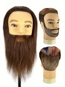 Tête de Mannequin Homme avec Barbe Cheveux Humains Coupe Tête d'Entraînement avec Cheveux Epais Tête de Mannequin de Coiffeur Tête de Poupée - Product Image 3