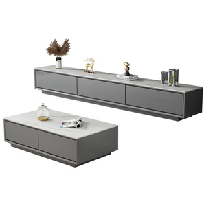 Conjunto de Muebles de Sala de Estar Modernos de Lujo con Mesa de Centro y Mueble para TV de Piedra Sinterizada en Blanco Puro y Gris - Product Image 4