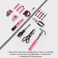 Ensemble d'outils de réparation domestique compact de 58 pièces, ensemble d'outils à main professionnels pour mécaniciens, boîte à outils rose