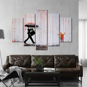 5P Mix-Gallery Printed Canvas: Banksy Rain Abstract Graffiti Art,5P Mix-Gallery <b>Wrap</b> - Product Image 3