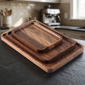 Plateaux de service en bois gravés sur mesure de haute qualité, faits à la main, en 3 tailles (petit, moyen, grand), finition polie, compatibles lave-vaisselle - Product Image 1