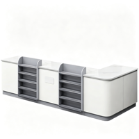 Comptoir de caisse de supermarché en bois, comptoirs de caisse personnalisés avec design en marbre, bureau de caisse avec étagères