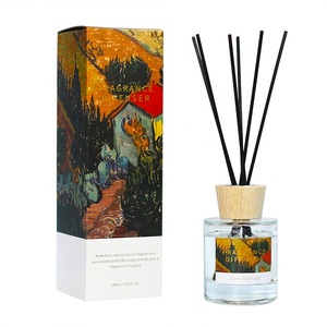 100ml Luxury wholesale custom home perfume glass bottle art painting packaging 100ml reed diffuser with sticks gift set