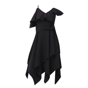Nueva tendencia ropa elegante de las mujeres vestido Sexy sin mangas negro volantes asimétrica vestido fiesta vestido de mujer - Product Image 5