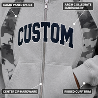 Sweat à capuche zippé surdimensionné et court, coupe boxy, en tissu épais 420 GSM, gris camouflage avec empiècements et broderie en relief, pour homme, style streetwear