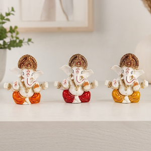 Statue de Ganesh Mukut multicolore artisanale Nirmala |   Idole traditionnelle du dieu Ganesha en résine colorée |   Tableau religieux indien - Product Image 2