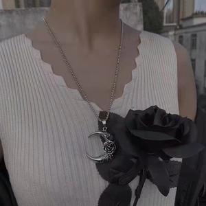 Dropshipping Shopify Vintage Rose <b>Moon</b> Pendant <b>Necklace</b> Titanium Steel Box Chain Unisex Fashion Jewelry Gift - Product Image 4