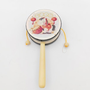 Tambour à main en bois pour bébé, motif cheval, jouet de percussion en bois et papier, vente en gros - Product Image 2
