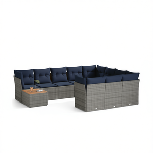 Conjunto de Sofás de Patio de Ratán Sintético Gris con Cojines, 10 Plazas, Muebles de Jardín para Exteriores, Diseño Contemporáneo - Product Image 1