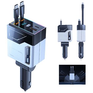 Chargeur de voiture rapide rétractable 172W 4-en-1 Type C USB-C adaptateur d'affichage numérique LED pour iPhone et <span class=keywords><strong>Samsung</strong></span> Solution de charge Premium - Product Image 1