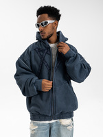 Sweat à capuche zippé oversize pour homme, effet délavé, broderie, doublure polaire, style streetwear américain, automne-hiver