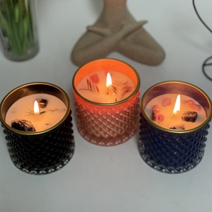Bougies en verre en relief décorer la chambre à coucher méditation bougies d'aromathérapie en cristal minéral naturel avec fleurs séchées avec couvercle - Product Image 3