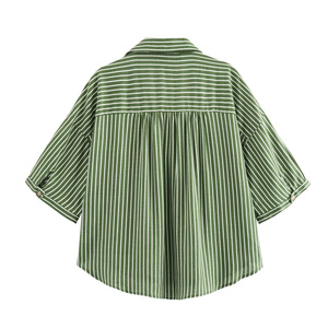 TAOP&ZA Abbigliamento Donna Estate 2024 Nuovo Stile Vacanza Semplice Casual <span class=keywords><strong>Camicia</strong></span> Larga in Misto <span class=keywords><strong>Lino</strong></span> a Righe <span class=keywords><strong>Femminile</strong></span> 3346753 3348753 - Product Image 2