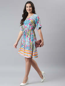 Vestido Mini de Rayón con Estampado Floral para Mujer, Estilo Informal, Festivo, Elegante, Moderno, Vestido Corto de Una Pieza para Mujer, Estilo Occidental - Product Image 4