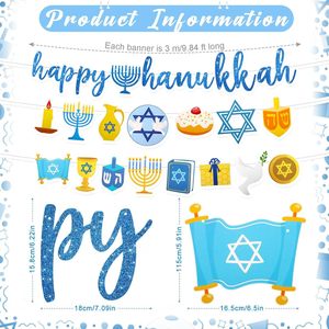 Nuova Ghirlanda Decorativa con Lettere Glitterate 'Happy Hanukkah' di Nicro, Design con Esagramma e Candelabro, Bandiera per Decorazioni Festive - Product Image 2