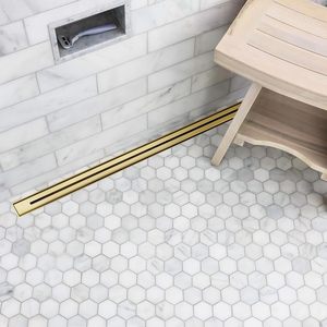 Muschbath Scarico Doccia Lineare Rettangolare Ultra Sottile da 24 Pollici, Oro Spazzolato, Acciaio Inossidabile 304, Facile Installazione e Pulizia - Product Image 5