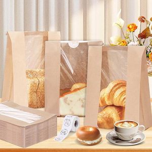 Sacs à pain en papier <span class=keywords><strong>kraft</strong></span> avec fenêtre et <span class=keywords><strong>étiquettes</strong></span> métalliques pour pain au levain et produits de boulangerie, sacs à pain personnalisés en papier <span class=keywords><strong>kraft</strong></span> - Product Image 3