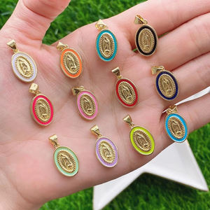 Médaille Émaillée Vierge Marie Breloque Sacrée Catholique, Plaqué Or 18 Carats, Bijoux Artisanaux pour Collier DIY Vente en Gros M53 - Product Image 3