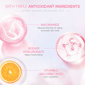 Coffret de Soins de la Peau Sakura Japonais Marque Blanche 4 Pièces Naturel Anti-Âge Réparateur Sérum Visage Nettoyant Lotion Crème Contour des Yeux - Product Image 5