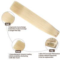 Cheveux humains 100% naturels, sans colle, sans dommages, style DIY, pointes pleines, double trame, épais, blond platine, blond cendré, balayage, extensions à clips