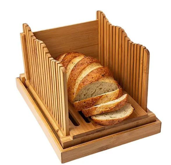 Pengiris Roti Bambu Dapat Dilipat, Pengiris Roti Kayu dengan 3 Ukuran Pengiris Panduan Pengiris Dapat Disesuaikan untuk Tas Kue Roti Buatan Rumah