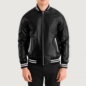 Veste universitaire en cuir de vache véritable pour homme de qualité supérieure avec col côtelé et fermeture à boutons pression pour le streetwear d'hiver - Product Image 1