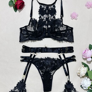 Conjunto de sujetador y braga transparente de color sólido para mujer, conjunto de lencería erótica de lujo para mujer - Product Image 6